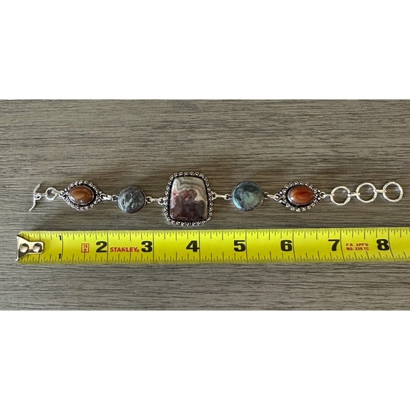 0327 Crazy Lace Agate Biwa Pearl Bracelet Handmade Silver Gemstone Jewelry - Picture 7 of 9